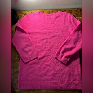 Talbots Vibrant Pink Crew Neck Pure Cashmere Sweater, 3/4 sleeve, M